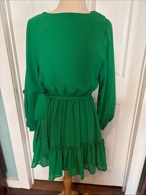 Flying Tomato Emerald Green Long-Sleeve Ruffle Dress